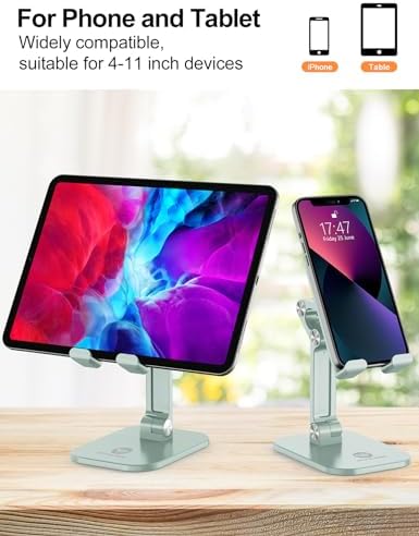 Transform Your Workspace with the OCYCLONE Adjustable Phone Stand & Cable Organizer Set – Versatile Foldable Holder for 4.7″ to 13″ Devices, Personalized Viewing Heights, and Effortless Portability for Home and Office Efficiency