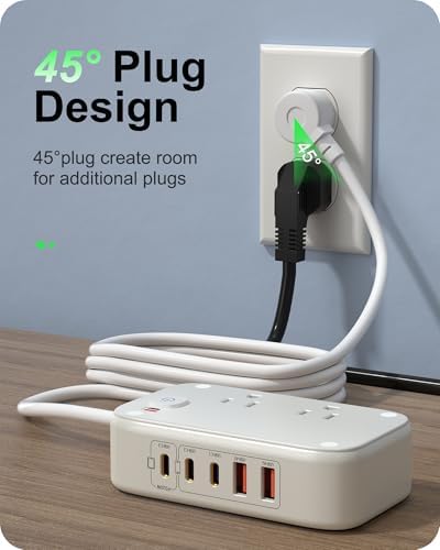 Ultimate 7-in-1 Power Strip with 65 W Ga N Technology | Flat Plug Design for Space-Saving | 3 USB-C & 2 USB-A Ports for Rapid Charging | 2500 W AC Outlet for Home, Office, College & Travel | Versatile Surge Protector for All Devices
