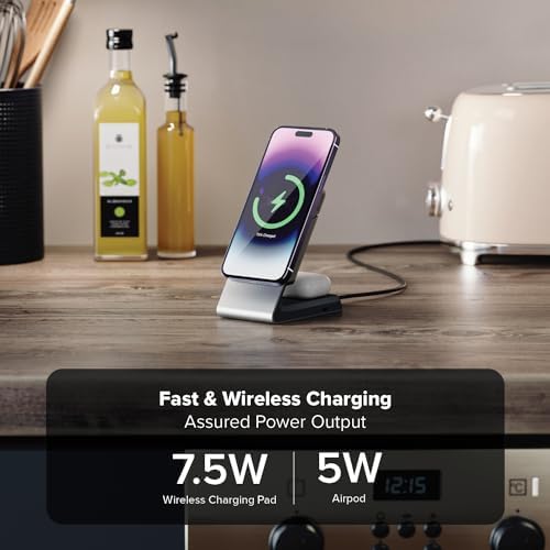 ALOGIC Matrix Magnetic Wireless Charging Dock: Rapid 15 W Power Bank for i Phone 14 Pro, 14 Plus, 13, 12 & Air Pods Pro | Seamless Mag Safe Compatibility for Effortless Dual Device Charging | Ultra-Portable Design for On-the-Go Power Solutions