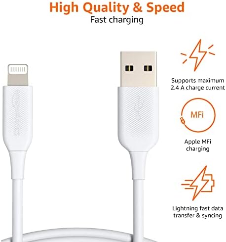 Amazon Basics MFi Certified 2-Pack Lightning Charger Cables – 6 Foot USB-A to Lightning, Optimized for i Phone 14, 13, 12, 11, X, Xs Pro, Pro Max, Plus & i Pad – Durable ABS Design for Fast Charging & Data Syncing, Sleek Black Finish, Essential Backup Solution