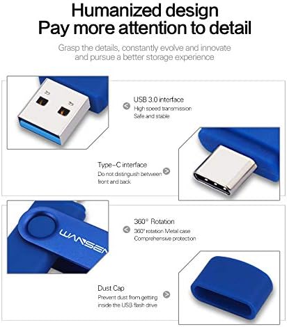 Wansenda 128 GB USB C Dual Connector Flash Drive – High-Speed USB 3.0/3.1 Memory Stick for Effortless Data Transfer on Android, PC, and Mac – Compact and Durable Storage Solution for Photos, Videos, and Files