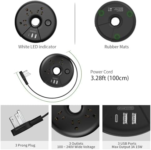 Compact Travel Power Strip – NTONPOWER 3 Outlets & 3 USB Ports (1 USB-C) for Effortless Charging on Cruises, Hotels & Home – 3 ft Short Extension Cord, Lightweight & Cruise Approved for Seamless Device Connectivity – Essential Travel Accessory for Adventurers & Tech Enthusiasts