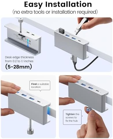 Transform Your Workspace with the ORICO USB Hub 3.0: Premium 4-Port Aluminum Clamp Adapter with Dedicated Power Supply for USB-A & USB-C Devices – High-Speed Data Transfer & Unmatched Compatibility for Enhanced Productivity