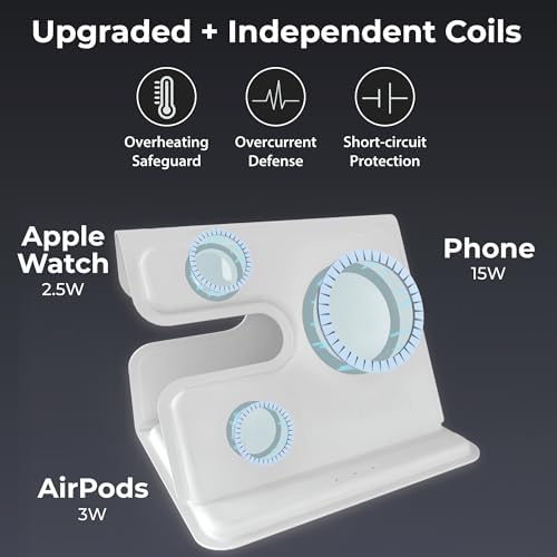 BLACK+DECKER 3-in-1 Wireless Charging Station for Apple Devices – Foldable Travel Charger Compatible with i Phone 16/15/14/13 Pro Max, Apple Watch, and Air Pods – Fast Charging, Enhanced Compatibility, Ideal for On-the-Go Users