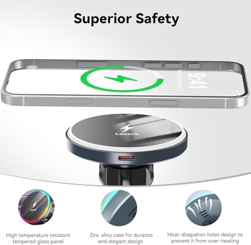 Mag Safe Car Mount Charger for i Phone 12-16 Pro Max | 15 W Fast Wireless Charging Magnetic Phone Holder | Durable Zinc Alloy Construction | Sleek Cool Grey | Effortless Air Vent Installation for Ultimate Convenience and Stability