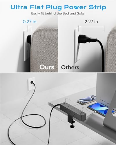 Revolutionize Your Workspace with ACOZVIN 17-in-1 Desk Clamp Power Strip – 40 W Fast Charging Hub, 9 AC Outlets & 8 USB Ports (4 USB-C) for Ultimate Device Connectivity, 10 ft Flat Plug Surge Protector Perfect for Home Office Efficiency and Safety