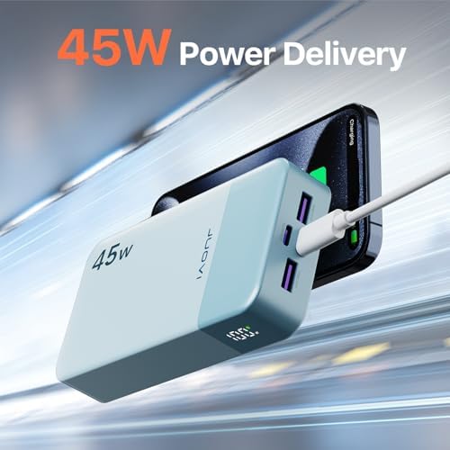 Juovi 20000 m Ah Ultra-Fast Portable Charger – 45 W PD3.0 Power Bank with Dual USB-C & USB-A Ports, LED Digital Display for Smart On-the-Go Device Charging – Ideal for i Phone 15/16, Mac Book, Samsung & More – Perfect Power Solution for Travelers, Students & Professionals in Trendy Pink Finish
