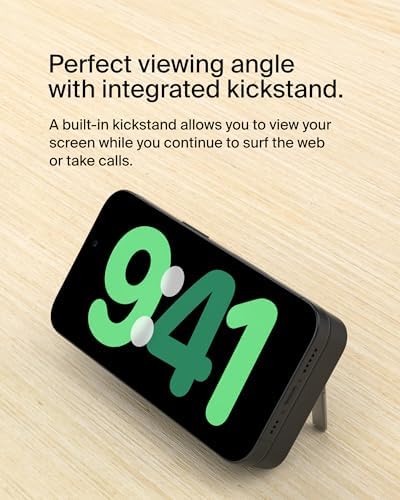Belkin 5000 m Ah Wireless Power Bank with Qi2 Technology – Mag Safe-Compatible Portable Charger Featuring Built-in Kickstand for i Phone 16, 15, 14, 13, Plus, Pro, Pro Max – Sleek White Design for Seamless Charging on the Go – Optimal Speed & Versatile Compatibility