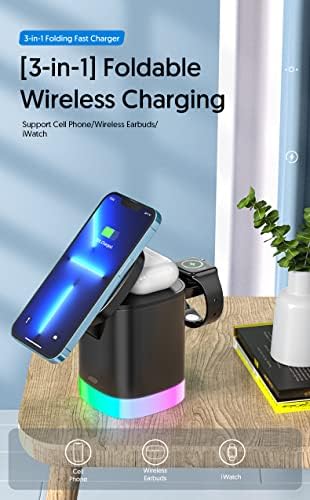 MQOUNY 3-in-1 Magnetic Wireless Charging Station for Apple Devices – Fast Mag-Safe Charger Stand for i Phone 14/13/12/11, Samsung, Apple Watch, and Air Pods with QC3.0 Adapter – Superior Compatibility and Stylish Design for Effortless Charging