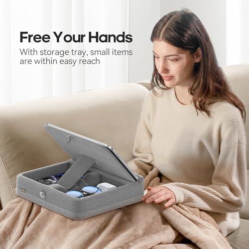 KDD Multifunctional Tablet Pillow Stand – Adjustable Foldable i Pad Holder for Bed, Lap, and Desk with Soft Pad Dock and Stylus Storage – Compatible with i Pad Pro (12.9, 10.5, 11), Air, Mini, Phones, and Books – Ultimate Comfort and Versatility for Hands-Free Use