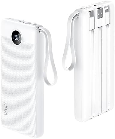 VRURC 10000 m Ah Portable Power Bank with Integrated Cables and LED Battery Indicator – Slim, Lightweight Travel Charger with Dual Input and Five Outputs for Effortless Device Charging – Ideal for Smartphones and Tech Gadgets – Stylish Blue Design (1 Pack) – Ultimate Convenience and Compatibility