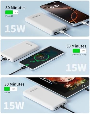 Ultra-Slim 10,000 m Ah Dual-Pack Portable Charger – 15 W Fast Charging Power Bank with USB-C Compatibility for i Phone, Samsung, Pixel & More – Effortless Mobility & Reliable Power Solutions