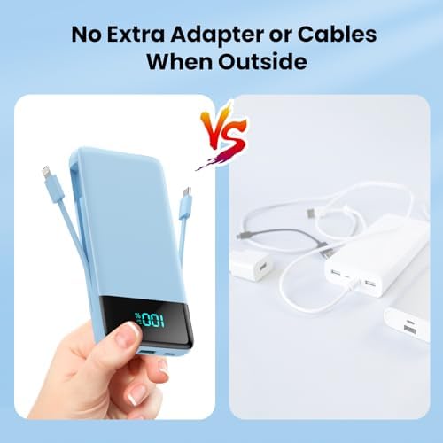 Upgrade Your Charging Experience: 13800 m Ah Portable Power Bank with Built-in Cables and Wall Plug – Fast Charging USB-C Battery Pack for i Phone 16/15/14, Samsung & Android Devices – Ultimate Travel Companion with 4 Outputs for Simultaneous Device Charging