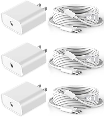 Enhanced Charging Trio: MFi Certified Fast Charger Pack for i Phone – 3 Quick Charging Blocks & 10 ft USB-C to Lightning Cable for Models 14, 13, 12, 11, X – Unmatched Speed and Versatility for Seamless Power Solutions