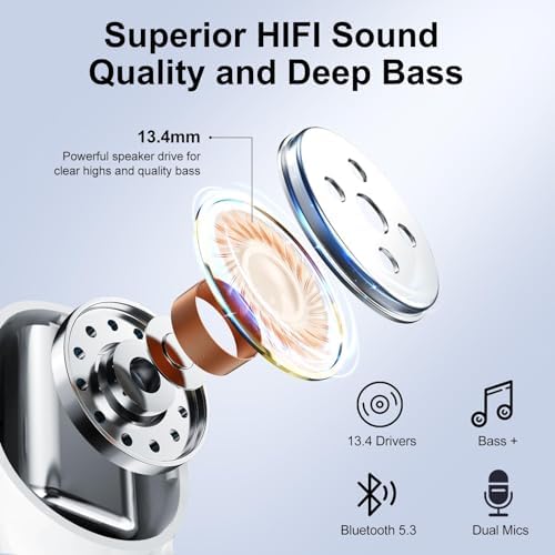 Elevate Your Audio Experience with POMUIC Bluetooth 5.3 Wireless Earbuds – Experience Hi-Fi Stereo Sound with Immersive Deep Bass and Advanced Noise Cancellation – Four ENC Microphones for Crystal-Clear Calls – Dual LED Battery Indicator for Effortless Monitoring – Enjoy Up to 40 Hours of Playtime for Nonstop Enjoyment – Ergonomically Designed for Maximum Comfort During Long Listening Sessions – Effortlessly Connects to Smartphones, Tablets, and Laptops – Transform Your Everyday Listening with Unmatched Clarity and Style!
