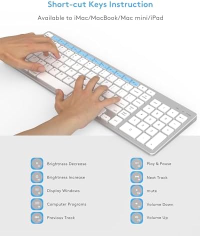 Sleek White Aluminum Backlit Keyboard for Apple Mac – USB-A & USB-C Wired with Numeric Keypad, Effortless Plug-N-Play Setup for i Mac, Mac mini & Mac Book Users – Enhance Productivity & Style with Premium Build and Low-Light Typing Comfort