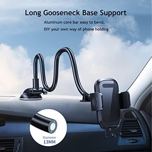 Universal Gooseneck Car Phone Holder Mount – Versatile Dashboard, Windshield & Air Vent Stand for All Smartphones, Anti-Shake Handsfree Design for Safe Navigation & Easy Accessibility, Quick Install Cradle for i Phone & More