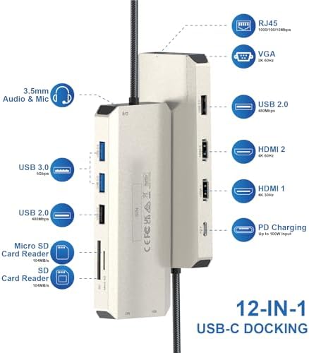 Transform Your Workspace with WAVLINK 12-in-1 USB C Docking Station – Ultimate Triple Display Adapter for Dual Monitor Setup, 100 W Power Delivery, Gigabit Ethernet & Versatile USB Connectivity – Perfect for Windows Laptops and Professionals Seeking Enhanced Productivity