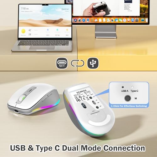 Illuminate Your Workspace with the seenda Light-Up Wireless Mouse Featuring Built-In Jiggler – USB-C & USB Receiver for Mac Book, i Pad, and Windows Devices – Ergonomic Design for Enhanced Comfort and Productivity