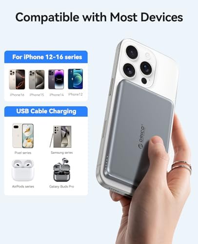 Ultra-Slim ORICO Kada Mag Safe 5000 m Ah Wireless Power Bank – Fast 20 W PD Charging with Type-C Cable – Essential Portable Charger for i Phone 12/13/14/15/16 Pro/Pro Max/Plus/Mini – Lightweight, Durable, and Magnetic Design for Effortless On-the-Go Power Solutions