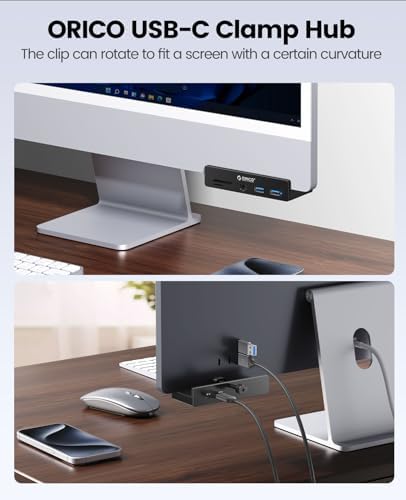 Upgrade Your Digital Experience with the ORICO USB Hub 3.0 – Stylish Aluminum Clamp Adapter Featuring Dual High-Speed USB-A Ports, 3.5 mm AUX for Superior Audio, and SD/TF Card Reader for Effortless Media Transfers, Ideal for Modern Desktops