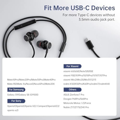 Superior Wired Earbuds with Microphone – Heavy Bass Noise-Isolating In-Ear Headphones for Unmatched Audio Experience – Type-C Compatibility with Volume Control – Comfortable Fit with Multiple Ear Tips (S/M/L) – Ideal for Samsung & Sony Devices – Elevate Your Sound with Exceptional Durability and Clarity