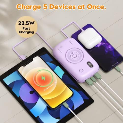 Ultimate 20000 m Ah Portable Charger with 22.5 W Quick Charge & 20 W Power Delivery | Built-In Dual Cables & Battery Level Display | Charge 5 Devices Including i Phone & Samsung On-the-Go | High-Capacity External Battery Pack for Travel and Daily Use