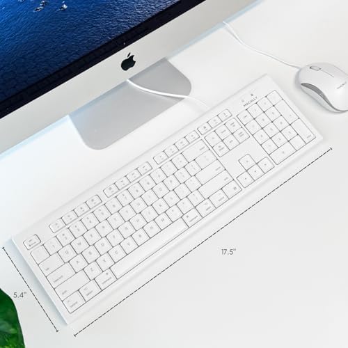 Macally Wired Full-Size Keyboard for All Macs – USB-Compatible, Spill-Proof Design with Number Pad & 16 Apple Shortcuts – Boost Your Productivity in Style!