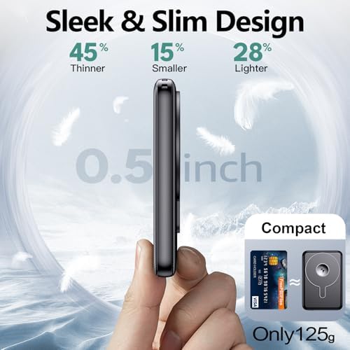Kurdene Ultra Slim 3-in-1 Wireless Portable Charger – 5000 m Ah Magnetic Power Bank for Fast Charging i Phone 16/15/14/13/12, Apple Watch & Air Pods – Sleek Black Design for Ultimate Portability and Efficiency