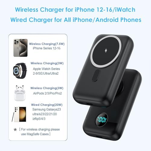 Revolutionary 4-in-1 Magnetic Portable Charger 10800 m Ah – Rapid USB-C Power Bank with LCD Display, Fast Charging for i Phone 16/15/14/13/12 & Apple Watch – Sleek White Design for Ultimate Compatibility and On-the-Go Convenience