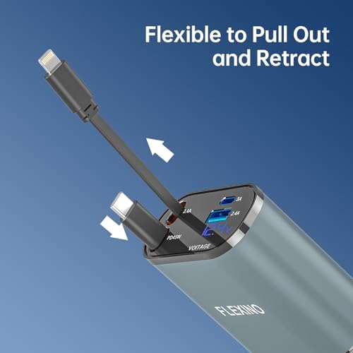 Flexino 69 W Retractable Car Charger for i Phone 16 & Galaxy – Dual USB-C Fast Charging Adapter with 2.6 ft Cords for Seamless Road Power – Compact, Stylish, and Versatile Car Charger Accessory for All Devices