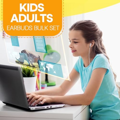 Bulk Earbud Headphones 50-Pack – Premium Wired Earphones for Classrooms & Group Learning, Exceptional Durability & Sound Quality, Perfect for Kids, Teens & Adults – Versatile Comfort for Family Activities & Educational Use (Black)