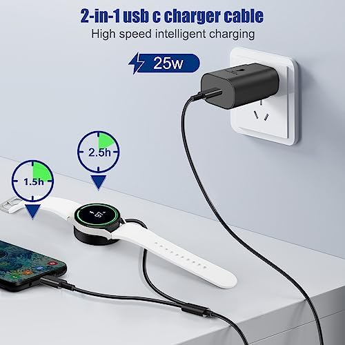 Revolutionary 2-in-1 Samsung Fast Charger: 25 W USB-C Power Hub for Galaxy Watch 7/6/5 Series & S24/S23/S22 Smartphones – Optimal Efficiency with 5 ft Cable for Effortless Charging on the Go