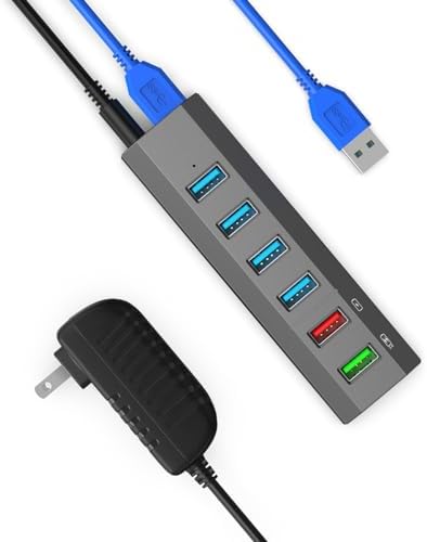 Maximize Your Connectivity with the Aiibe 6-Port USB 3.0 Hub Splitter – High-Speed Data Transfer Up to 5 Gbps, Includes 24 W Power Adapter for Reliable Multi-Device Charging, Perfect for Laptops, Mac, PCs & Mobile HDDs – Streamline Your Workflow & Enhance Productivity with This Sleek Black USB Hub