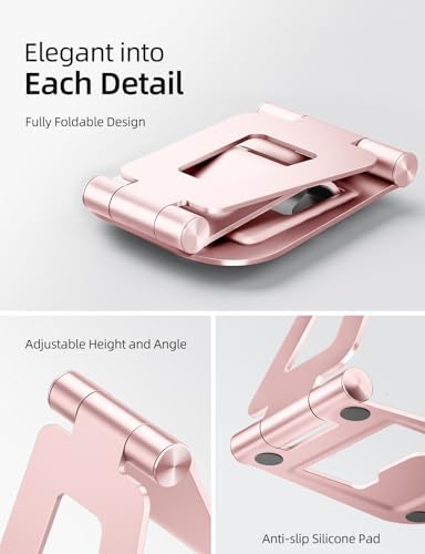 Nulaxy Aluminum Dual Foldable i Pad Stand – Versatile Adjustable Tablet Holder for Enhanced Workspace Comfort, Sleek Rose Gold Finish, Universal Compatibility with i Pad Pro/Air/Mini & i Phone Pro/Max/Plus, Portable and Durable Design for Effortless Mobility and Ergonomic Support