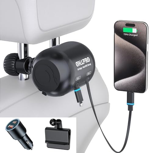 OHLPRO 45 W Dual-Port Backseat Charger Station – Fast Charging Solution for Uber & Lyft Passengers, Retractable Multi-Device Charger for i Phone, Samsung, Tablets – Enhance Travel Convenience & Connectivity