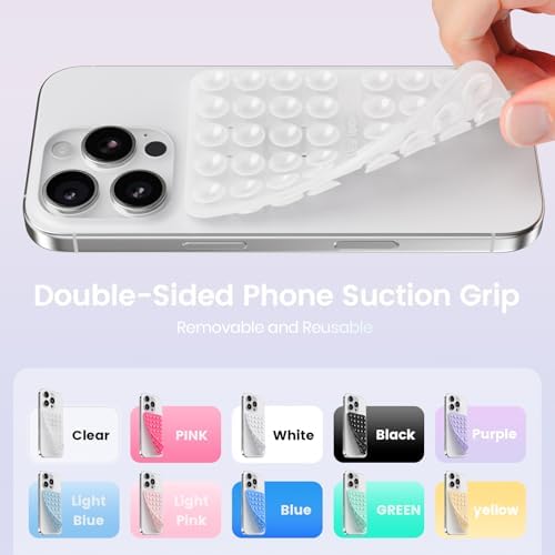 Klearlook 4-Pack Silicone Suction Cup Phone Mount – Creative Hands-Free Phone Grip for Stunning Selfies & Videos in Clear, Light Pink, Hot Pink, and Lavender – Innovative Double-Sided Suction Technology for Wide Compatibility – Premium Durable Design for Effortless Content Creation and Easy Maintenance