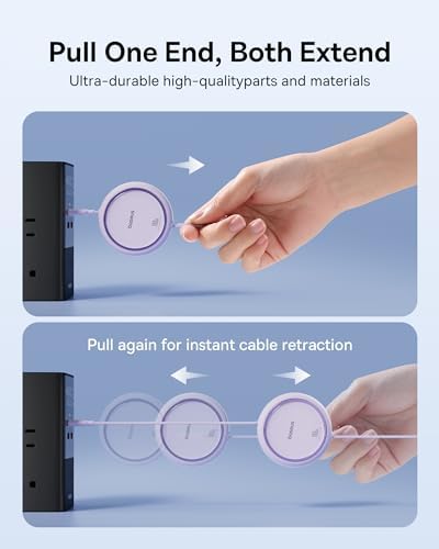 Baseus 100 W Retractable USB-C to USB-C Charging Cable – Versatile 6.6 ft Length with 7 Adjustable Stages for High-Speed Charging of i Phone 16/15 Pro Plus, Mac Book, i Pad Pro, Samsung S24/S23+ – Durable, Tangle-Free Solution for Home and Travel Charging Needs