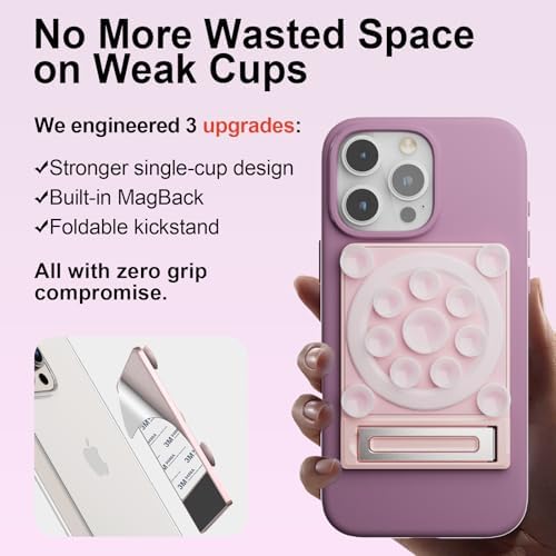 Revolutionary Suction Phone Case Adhesive Mount with Stand – Ultimate Mag Safe Compatible Smartphone Holder for Effortless Selfies & Videos, Strong Sticky Grip for i Phone & Android Users, Compact Hands-Free Accessory for Vlogging & Live Streaming (Black)