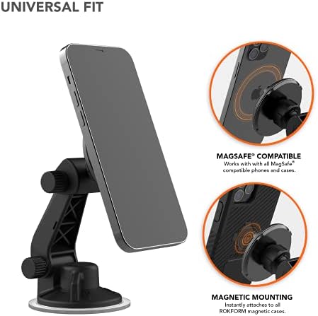 ROKFORM Magnetic Windshield Phone Holder with Strong Suction Cup – Adjustable 210° Tilt & 360° Rotation for Ultimate Hands-Free Navigation, Compatible with Mag Safe and Most Cases, Perfect for Safe Driving and Easy Access
