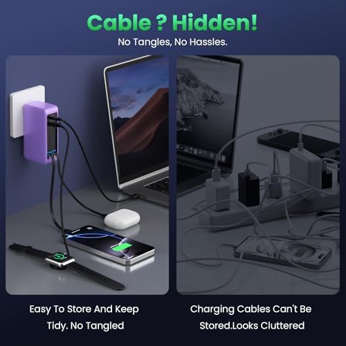 120 W Ga N IV USB-C Charger Station with Dual Retractable Cables – Fast Charging Wall Adapter for Mac Book, i Pad, i Phone 16/15/14, Galaxy S24 & Android Devices – Compact 4-in-1 Foldable Design for Effortless Travel and Enhanced Compatibility