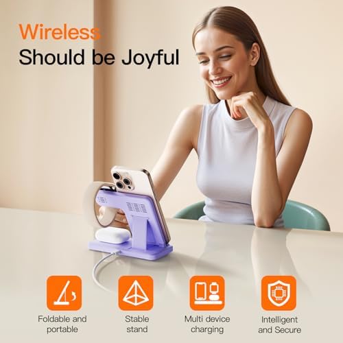 3-in-1 Wireless Charging Station for Apple Devices – 15 W Fast Charger Stand for i Phone 16/15/14/13/12/11, Apple Watch, and Air Pods – Convenient Portable Design with Enhanced Compatibility and Safety Features for Home and Travel – Perfect Gift for Tech Enthusiasts