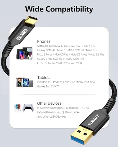 SUNGUY USB C Android Auto Cable 1FT[5Pack], 10Gbps USB C 3.1 Gen2 USB A to USB C Data Transfer Cable, 3A Fast Charging USB Type C Cord for iPhone 16 15 Pro/Pro Max/Plus, Samsung Galaxy S24, Pixel – Enhanced Compatibility and Speed