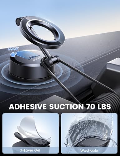 Lamicall Mag Safe Car Mount – 70 LBS Ultra-Stable Magnetic Phone Holder for Secure Dashboard & Windshield Use, 360° Rotatable Viewing for i Phone 16 Pro Max Plus, 15, 14, 13, 12 – Optimal Safety & Effortless Connectivity for All Drivers