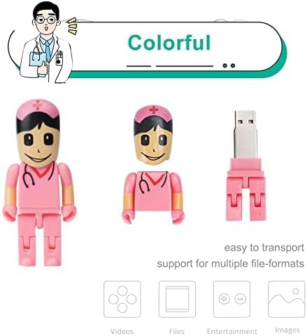 Charming Cartoon Nurse 64 GB USB Flash Drive – Adorable Pink Thumb Drive for Effortless Data Storage, USB 2.0 Compatible Memory Stick for Professionals and Students Alike