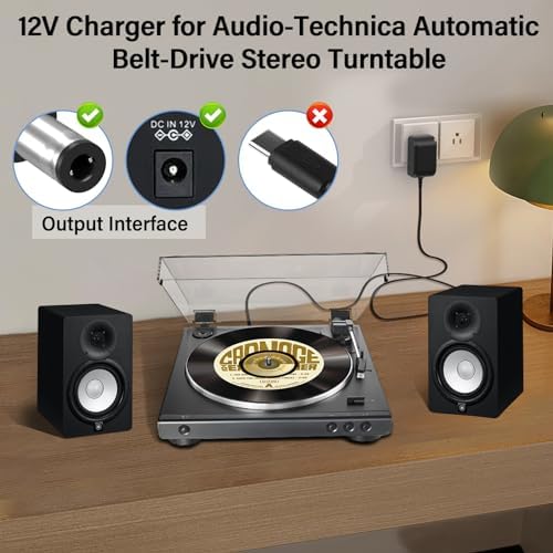 Premium 12 V Power Adapter for Audio-Technica Turntables – Essential Charger for Flawless Playback of AT-LP60, AT-LP120 XUSB, and More – Unmatched Reliability for Audiophiles Seeking Superior Sound Performance and Durability
