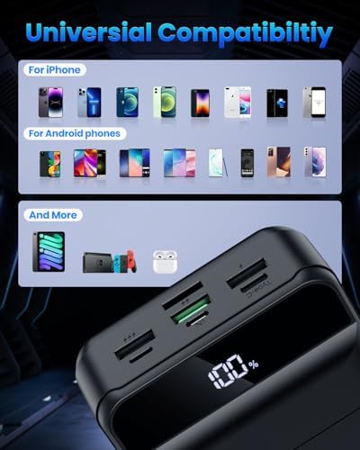 Ultimate 60000 m Ah Portable Charger – 22.5 W High-Speed Power Bank with LED Display, Multi-Device Support & Versatile USB-C, Micro USB, Lightning Inputs – Ideal for Travel, Camping, and Everyday Use – Stay Charged Anywhere, Anytime