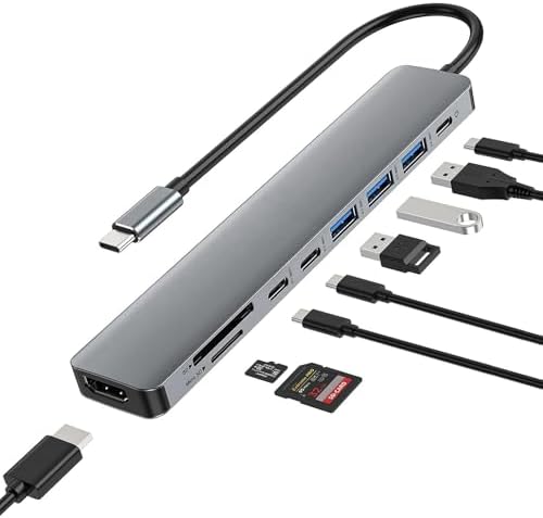 Elevate Your Digital Experience with the All-in-One 9-in-1 USB C Hub featuring 4 K HDMI Output, 100 W PD Fast Charging, and Super Speed Data Transfer – The Ultimate Multiport Adapter for Laptops, Desktops, Tablets, and Phones with Built-in Compact SD/TF Card Reader for Unmatched Connectivity and Performance
