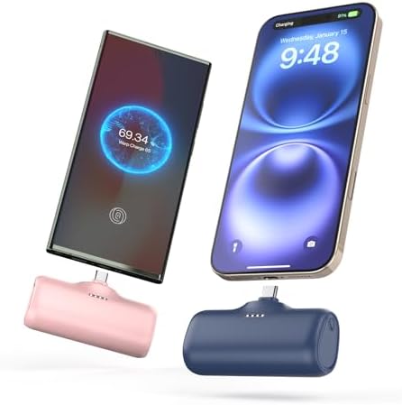 ADDTOP 5000 m Ah Ultra-Compact Power Bank – Dual USB-C Output Mini Charger with 15 W Fast Charging for i Phone 16/15, Galaxy & Android Devices – Essential Travel Charger for Uninterrupted Connectivity