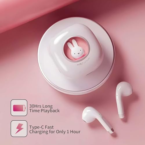 MIPOW x Miffy Bluetooth 5.3 Wireless Earbuds – Enchanting Pastel Pink Bunny Design with IPX7 Waterproof Protection for Active Lifestyles – 36 Hours of Uninterrupted Playtime & AI-Powered ENC Noise Cancellation for Superior Sound Clarity – Perfect Sport & Everyday Earbuds for All Ages